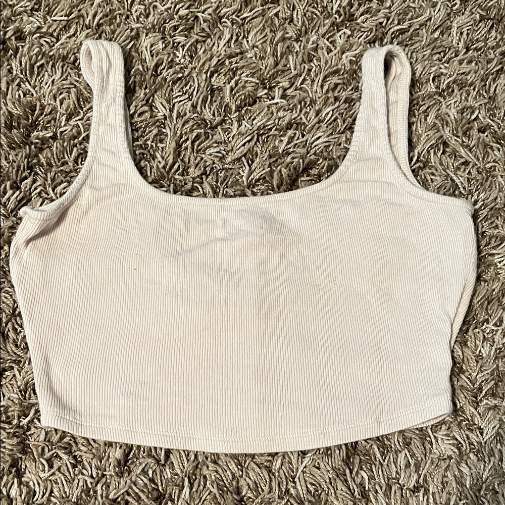 Zenana Outfitters Light Beige Ribbed Crop Top